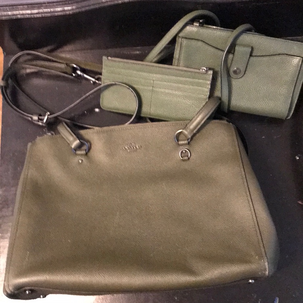 Army Green Coach Handbag and Matching Wristlet